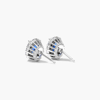 14K White Gold Blue Sapphire And Diamond Stud Earrings