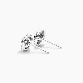 14K White Gold Double Halo Sapphire And Diamond Stud Earrings