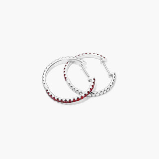 14K White Gold Half And Half Ruby And Diamond Hoop Earrings