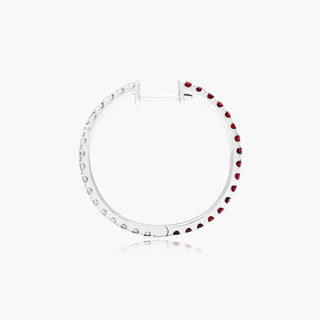 14K White Gold Half And Half Ruby And Diamond Hoop Earrings