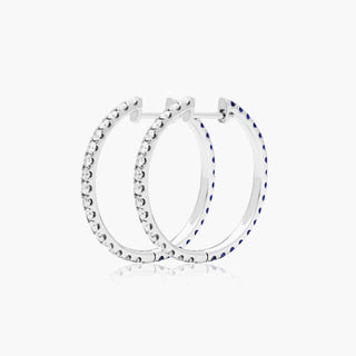 14K White Gold Half And Half Sapphire And Diamond Hoop Earrings