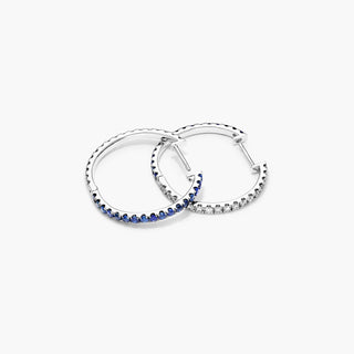 14K White Gold Half And Half Sapphire And Diamond Hoop Earrings