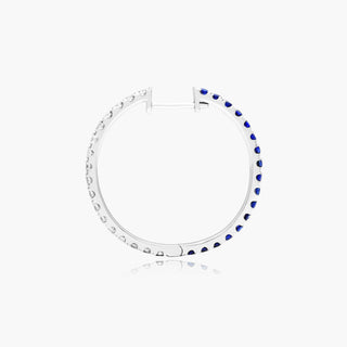 14K White Gold Half And Half Sapphire And Diamond Hoop Earrings