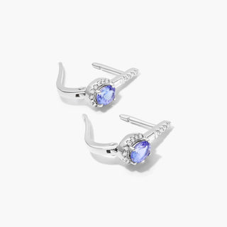 14K White Gold Halo Tanzanite And Diamond Petite Drop Earrings