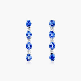 14K White Gold Oval Blue Sapphire And Diamond Drop Earring