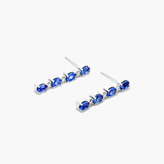 14K White Gold Oval Blue Sapphire And Diamond Drop Earring