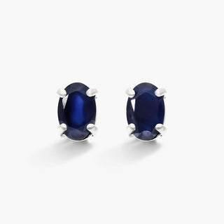 14K White Gold Oval Sapphire Birthstone Earrings