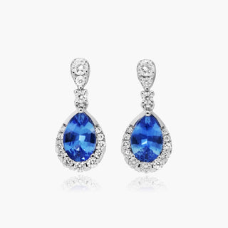 14K White Gold Regal Drop Sapphire Earrings