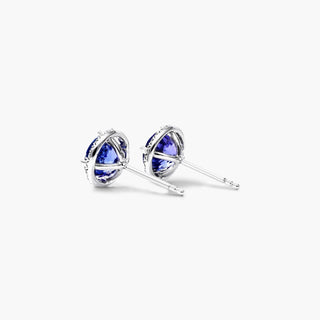 14K White Gold Round Halo Tanzanite And Diamond Earrings