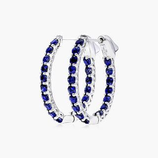 14K White Gold Sapphire Trellis Inside Out Oval Hoops, 0.8 Inch