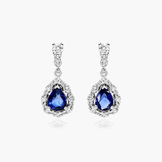 14K White Gold Teardrop Sapphire And Diamond Earring