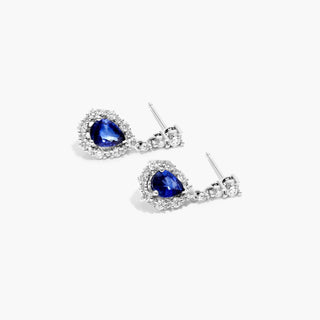 14K White Gold Teardrop Sapphire And Diamond Earring