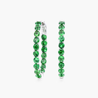 14K White Gold Tsavorite Trellis Inside Out Oval Hoops, 1 Inch