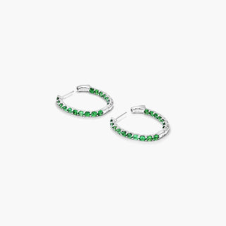 14K White Gold Tsavorite Trellis Inside Out Oval Hoops, 1 Inch