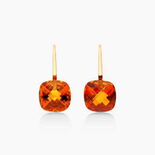 14K Yellow Gold Cushion Cut Madeira Citrine Checkerboard Leverback Earrings (10.0x10.0mm)