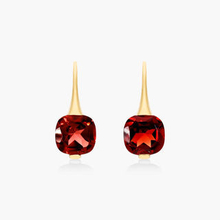 14K Yellow Gold Cushion Garnet Hook Earrings