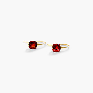 14K Yellow Gold Cushion Garnet Hook Earrings