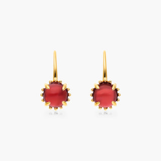 14K Yellow Gold Garnet Beaded Hook Earrings