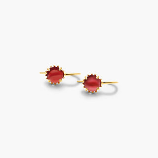 14K Yellow Gold Garnet Beaded Hook Earrings