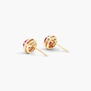 14K Yellow Gold Round Halo Ruby And Diamond Stud Earrings (5.0mm)