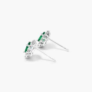 18K White Gold Oval Halo Emerald And Diamond Earrings (6.0x4.0mm)