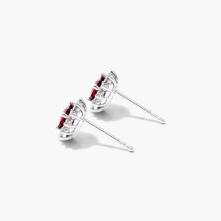 18K White Gold Oval Halo Ruby And Diamond Earrings (6.0x4.0mm)