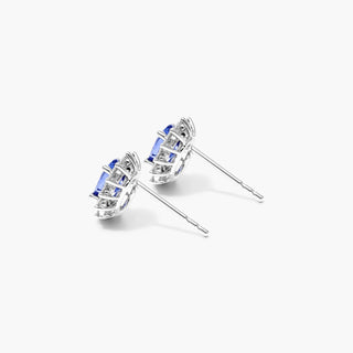 18K White Gold Oval Halo Sapphire And Diamond Earrings (6.0x4.0mm)