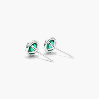 18K White Gold Round Halo Emerald And Diamond Earrings