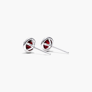 18K White Gold Round Halo Ruby And Diamond Earrings