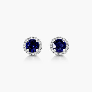 18K White Gold Round Halo Sapphire And Diamond Earrings