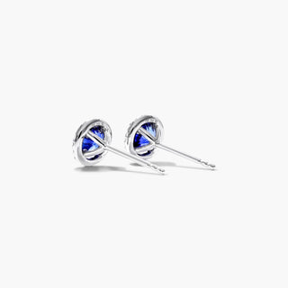 18K White Gold Round Halo Sapphire And Diamond Earrings