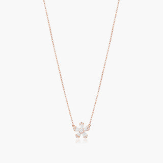 14K Rose Gold Baguette And Round Diamond Flower Necklace