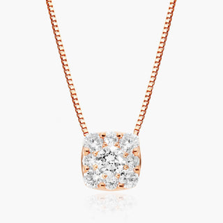 14K Rose Gold Cushion Shaped Composite Lab-Created Diamond Necklace