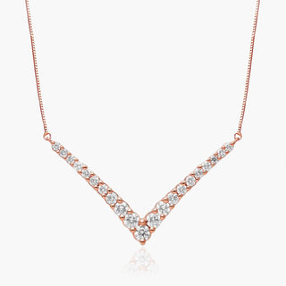 14K Rose Gold Lab-Created Diamond Graduated V Shape Bar Necklace