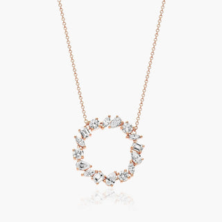 14K Rose Gold Mixed Diamond Circle Necklace