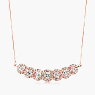 14K Rose Gold Seven Stone Halo Lab-Created Diamond Necklace