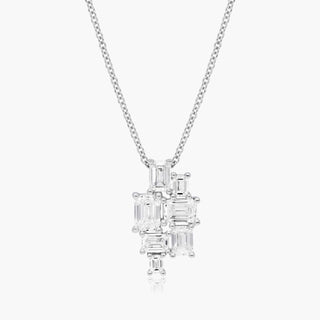 14K White Gold Assemblage Emerald Cut Lab Created Diamond Necklace