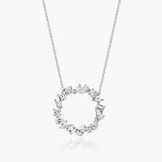 14K White Gold Mixed Diamond Circle Necklace