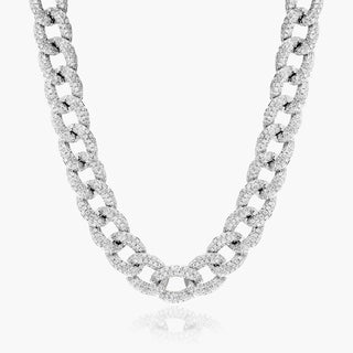 14K White Gold Pavé Diamond Curb Chain Necklace