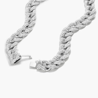 14K White Gold Pavé Diamond Curb Chain Necklace