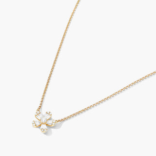 14K Yellow Gold Baguette And Round Diamond Flower Necklace