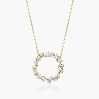 14K Yellow Gold Mixed Diamond Circle Necklace