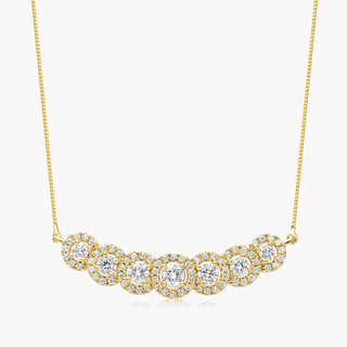 14K Yellow Gold Seven Stone Halo Lab-Created Diamond Necklace