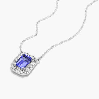 14K White Gold Allure Diamond Halo Tanzanite Necklace