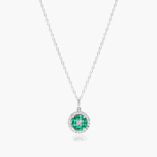 14K White Gold Marquise Emerald And Diamond Pendant