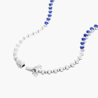 14K White Gold Oval Blue Sapphire And Diamond Tennis Necklace