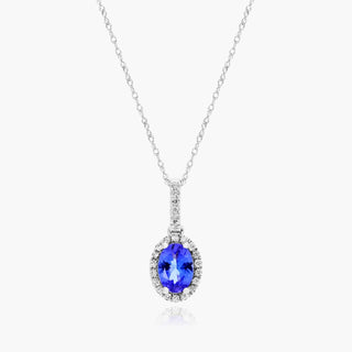 14K White Gold Oval Halo Tanzanite And Diamond Necklace