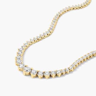 14K Yellow Gold Riviera Three Prong Graduating Diamond Tennis Necklace (5.00 CTW - H-I / SI1-SI2)