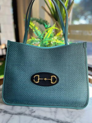 GUCCI Teal Horsebit Raffia 1955