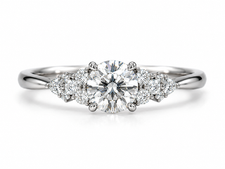 Cluster Band Round Diamond Engagement Ring